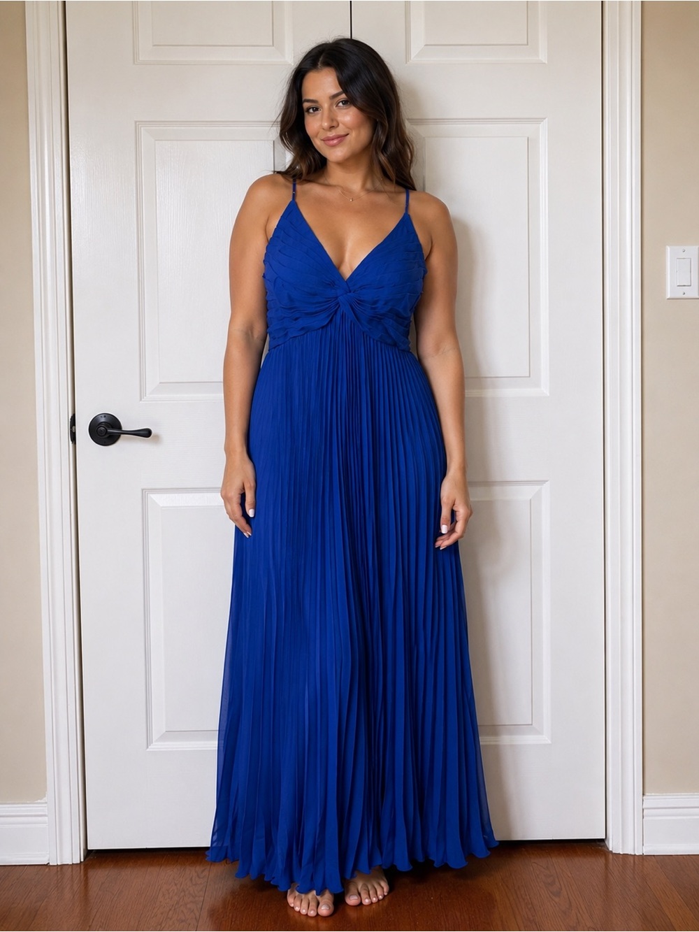 Elegant Royal Blue Pleated Maxi Dress